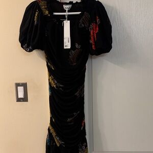 Ganni Black Dress with Leaf Patterns